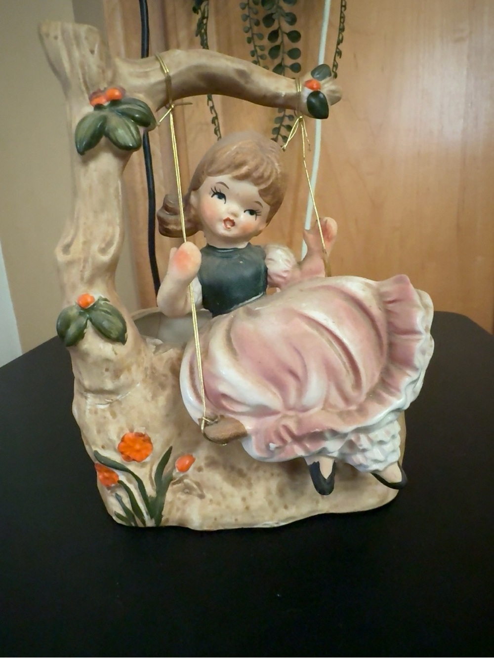 Vintage Naruware Japan Girl on Swing Ceramic Planter MCM Big Eye